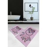 Mikasso Dijital Baskılı Kaymaz Yıkanabilir Baykuş Desen Ikili Banyo Takımı Klozet Takımı Polyester Pembe - Çok Renkli