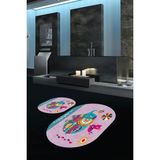 Mikasso Dijital Baskılı Kaymaz Yıkanabilir Fil Desen Oval Banyo Takımı Klozet Takımı Polyester Pembe - Çok Renkli