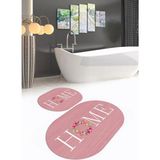 Mikasso Dijital Baskılı Kaymaz Yıkanabilir Home Oval Banyo Takımı Klozet Takımı Polyester Pembe - Çok Renkli