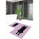 Mikasso Dijital Baskılı Kaymaz Yıkanabilir Kedi Desen Ikili Banyo Takımı Klozet Takımı, N-Klozet-39-Pembe, P - Çok Renkli