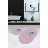 Mikasso Dijital Baskılı Kaymaz Yıkanabilir Kuş Desen Oval Banyo Takımı Klozet Takımı, N-O-Klozet-36-Pembe, P - Çok Renkli