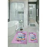 Mikasso Dijital Baskılı Kaymaz Yıkanabilir Yaprak Ikili Banyo Takımı Klozet Takımı Polyester Pembe - Çok Renkli