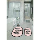 Mikasso Dijital Baskılı Kaymaz Yıkanabilir Yaprak Oval Banyo Takımı Klozet Takımı Polyester Pembe - Çok Renkli