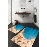 Mikasso Dijital Baskılı Yıkanabilir Deniz Kabuğu Desenli Kaymaz Taban 2'li Banyo Paspas Seti Polyester Çok R - Çok Renkli