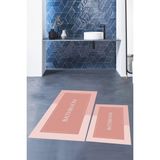 Mikasso Dijital Baskılı Yıkanabilir Kaymaz Bathroom Yazılı Banyo Paspası Klozet Takımı Polyester Pembe - Çok Renkli