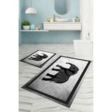 Mikasso Dijital Baskılı Yıkanabilir Kaymaz Taban Fil Figürlü Banyo Paspası Klozet Takımı Polyester Gri - Çok Renkli