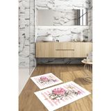 Mikasso Dijital Baskılı Yıkanabilir Kaymaz Taban Gül Motifli Banyo Paspası Klozet Takımı Polyester Pembe - Çok Renkli