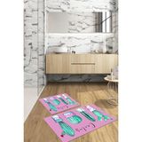 Mikasso Dijital Baskılı Yıkanabilir Kaymaz Taban Kaktüs Model Banyo Paspası Klozet Takımı Polyester Pembe - Çok Renkli