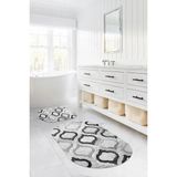 Mikasso Dijital Baskılı Yıkanabilir Kaymaz Taban Kupa Modelli Oval Banyo Paspası Klozet Takımı Polyester Gri - Çok Renkli