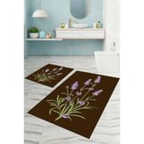 Mikasso Dijital Baskılı Yıkanabilir Sade Çiçek Desenli Banyo Paspası Klozet Takımı Polyester Kahverengi - Çok Renkli