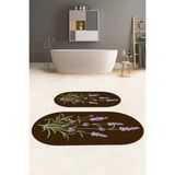Mikasso Dijital Baskılı Yıkanabilir Sade Çiçek Desenli Oval Banyo Paspası Klozet Takımı Polyester Kahverengi - Çok Renkli