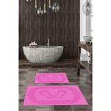 Mikasso Dijital Kaymaz Yıkanabilir Ayak Izi Desen Banyo Paspası 2'li Klozet Takımı Halısı Polyester Pembe - Çok Renkli