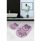 Mikasso Dijital Kaymaz Yıkanabilir Baykuş Desen Oval Banyo Takımı Klozet Takımı Polyester Pembe - Çok Renkli