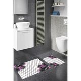 Mikasso Dijital Kaymaz Yıkanabilir Çiçek Desen Banyo Paspası 2'li Klozet Takımı Halısı Polyester Pembe - Çok Renkli