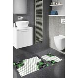 Mikasso Dijital Kaymaz Yıkanabilir Çiçek Desen Banyo Paspası 2'li Klozet Takımı Halısı Polyester Yeşil - Çok Renkli