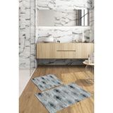 Mikasso Dijital Kaymaz Yıkanabilir Çiçekli Banyo Paspası 2'li Klozet Takımı Halısı Polyester Gri - Çok Renkli