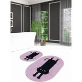 Mikasso Dijital Kaymaz Yıkanabilir Kedi Desen Oval Banyo Takımı Klozet Takımı, N-O-Klozet-39-Pembe, Polyeste - Çok Renkli