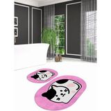 Mikasso Dijital Kaymaz Yıkanabilir Kedi Desen Oval Banyo Takımı Klozet Takımı, N-O-Klozet-43-Pembe, Polyeste - Çok Renkli