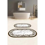 Mikasso Dijital Yıkanabilir Çerçeveli Mermer Model Oval Banyo Paspası Klozet Takımı Polyester Kahverengi - Çok Renkli
