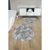 Mikasso Dijital Yıkanabilir Kaymaz Taban Kupa Desenli Oval Banyo Paspası Klozet Takımı Polyester Gri - Çok Renkli