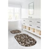 Mikasso Dijital Yıkanabilir Klasik Çiçek Desenli Oval Banyo Paspası Klozet Takımı Polyester Kahverengi - Çok Renkli