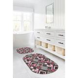 Mikasso Dijital Yıkanabilir Klasik Çiçek Desenli Oval Banyo Paspası Klozet Takımı Polyester Pembe - Çok Renkli