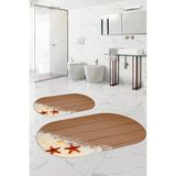 Mikasso Dijital Yıkanabilir Modern Deniz Yıldızı Oval Banyo Paspası Klozet Takımı Polyester Kahverengi - Çok Renkli