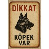 Mikasso Dikkat Köpek Var Retro 35CM x 25CM Uyarı Levhası Tabelası