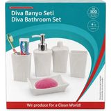 Mikasso Diva 4 Parça Banyo Seti Sıvı Sabunluk Diş Fırçalık Pamukluk Sabunluk Plastik Pembe - Çok Renkli