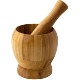 Mikasso Doğal Bambu Ahşap Havan Seti M Boy Sarımsak Ezici Bitki Baharat Havanı Bambu