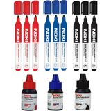 Mikasso Doldurulabilir 9 Tahta Kalemi ve 30ML Mürekkebi x 3 Renk Renkli Tebeşir Kırmızı - Çok Renkli