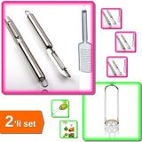 Mikasso Dolma Biber - Kabak Oyacağı Uzun + Inox Soyacak + Rende 2 Parça - 2li Set P9L4TD Inox