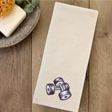 Mikasso Dumbbell (Dambıl) Nakış Tasarımlı Spor Havlusu Küçük Boy 30X50 Kadife El Havlusu Tekil Ürün Ekru Kut - Çok Renkli