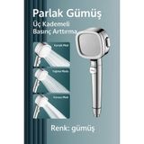 Mikasso Duş Başlığı 3 Kademeli Basınç Güçlendirme – Stop Düğmeli, Su Tasarruflu, Kireç Önleyici Gümüş Krom