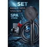 Mikasso Duş Başlığı Seti Spa Etkili | 5 Mod | Masajlı | Hortum + Tutucu Hediyeli Siyah Polipropilen