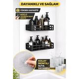 Mikasso Duş Içi Yapışkanlı Banyo Rafı 2’li Set Delme Yok Güçlü Yapışkan Bantlı Organizer Ahşap Çok Renkli