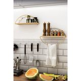 Mikasso Duvar Rafı Dekoratif Mutfak Banyo Altın Elips Kitaplık 2li Set Beyaz Metal - Çok Renkli