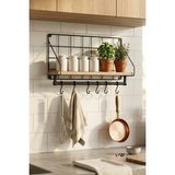 Mikasso Duvar Rafı Modern Askılı Raf Kancalı Organizer Mutfak Banyo Rafı Metal Ahşap Metal Siyah Modern - Çok Renkli