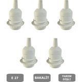 Mikasso E27 Duy Geçmeli Yarım Diş Avize, Abajur, Lambader Duyu Halkalı - Bakalit Beyaz (250V-4A) 5 Adet