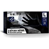 Mikasso Ekstra Kalın Siyah Nitril Pudrasız Muayene Eldiveni Large 50'li Siyah