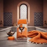 Mikasso El Yapımı Hamam Hediye Seti – Havlu Sabun ve Dekoratif Ayna Pamuk Turuncu - Çok Renkli