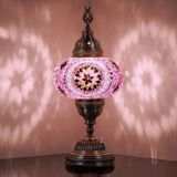 Mikasso El Yapımı Mozaik Desenli Kablosuz Masa Lambası – 30 Cm, Taşınabilir Metal Pembe - Çok Renkli