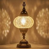 Mikasso El Yapımı Mozaik Desenli Kablosuz Masa Lambası – 30 Cm, Taşınabilir Metal Sarı - Çok Renkli