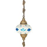Mikasso El Yapımı Otantik Mozaik Renkli Cam Sarkıt Avize, Yaprak Zincir, 75CM Cam 1 E14 Mavi Salon / Oturma - Çok Renkli