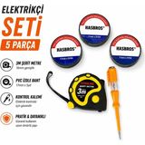 Mikasso Elektrikçi Seti 5 Parça 3 Adet Elektrik Bandı 3 Metre Şerit Metre ve Cep Tipi Kontrol Kalemi Elektri - Çok Renkli