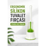 Mikasso Ergonomik Silikon Tuvalet Fırçası Hijyenik Esnek Klozet Temizlik Fırçası Standlı Wc Fırçası Bambu Ço - Çok Renkli