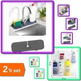 Mikasso Esnek Musluk Lavabo Matı + 8 Cepli Askılı Mutfak Banyo Düzenleyici - 2li Set H3Q2M9 Plastik Çok Renk - Çok Renkli