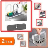 Mikasso Esnek Musluk Lavabo Su Tutucu Matı + 10 Adet Yapışkanlı Banyo Gider Koruyucu - 2li Set P9S1N5 Belirt