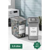 Mikasso Etiketli 2li Strip Mega Boy Toz ve Tablet Deterjan Saklama Kutusu 2x(3,5 Litre) Plastik 20 x 20 Gri