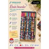 Mikasso Etnik Desenler Premium Hb Kurşun Kalem Seti 12’li Köşeli Gövde Bulut Desenli Yerli Üretim Çok Renkli